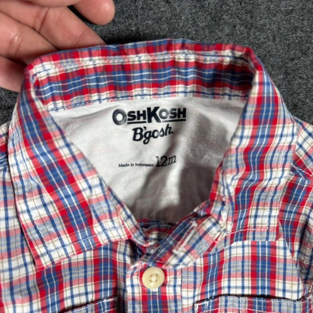 OshKosh Bgosh Baby Boys 12M Plaid Bodysuit and Denim Jeans 2pc Outfit Set